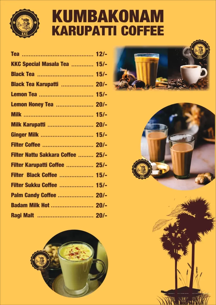 Kumbakonam karupatti coffee menu 2